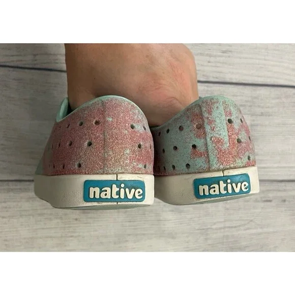 Blue & Pink Glitter Native Natives Jefferson Girl Shoes, Size Youth 13 - Picture 4 of 7